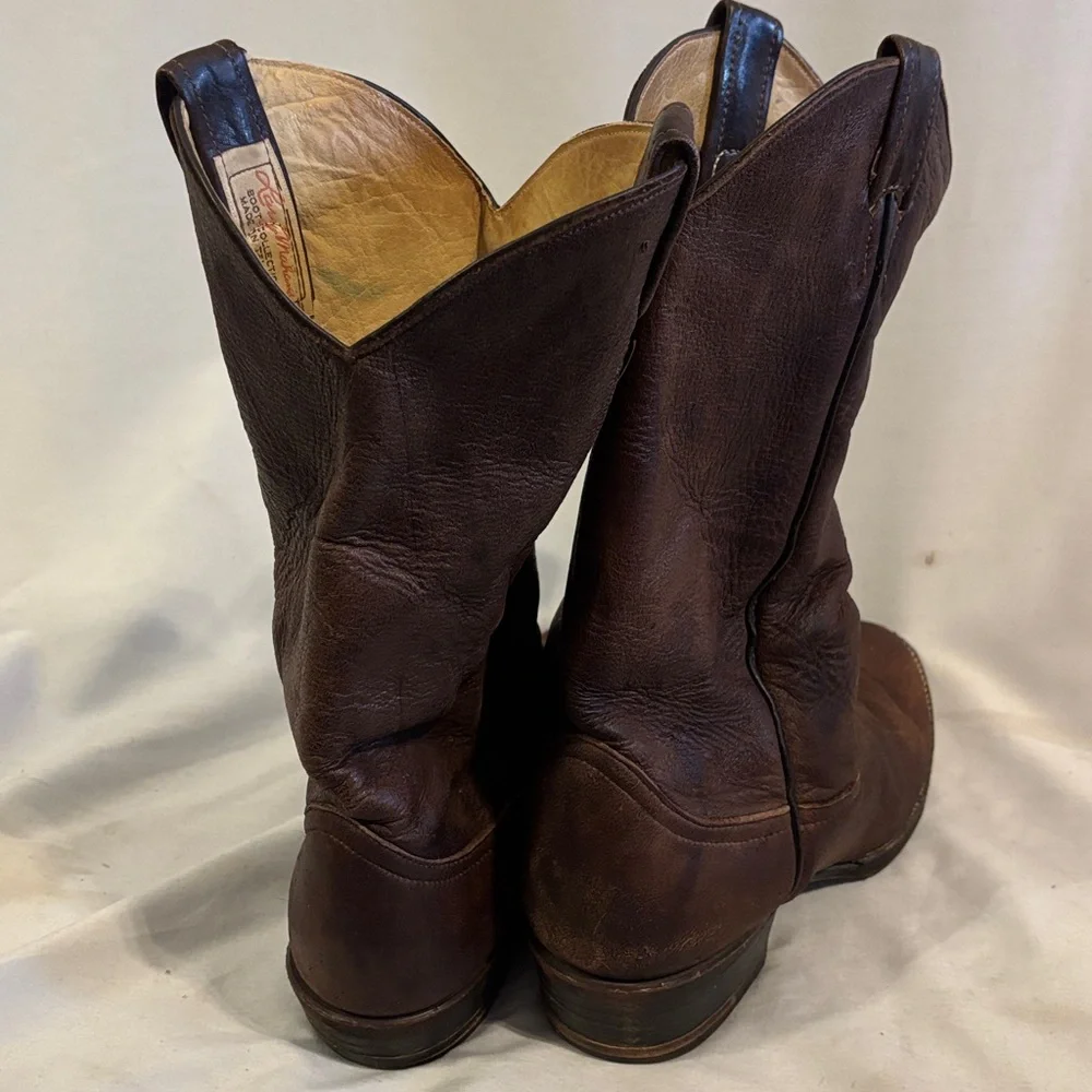 LARRY MAHAN Men Brown LEATHER COWBOY WESTERN BOOTS Size 10